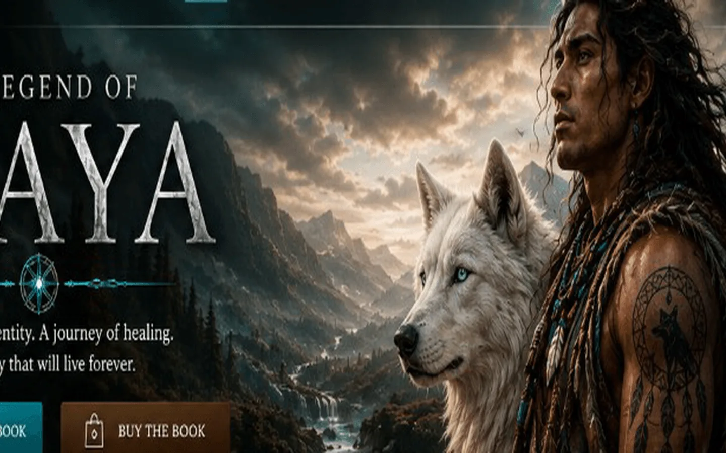 The Legend of Waya cinematic homepage hero with Preview the Book and Buy the Book